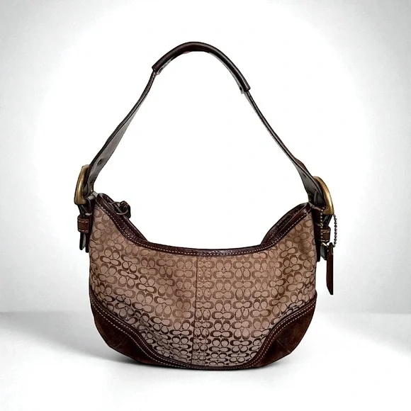 COACH Vintage Y2K Mini Soho Crescent Hobo Shoulder Bag Brown Tan Monogram VGUC - Picture 1 of 17